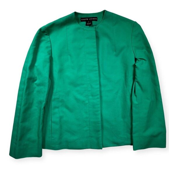 Ralph Lauren Black Label Green‎ Blazer Cotton Hideaway Buttons Women's Size 2 - Picture 2 of 5